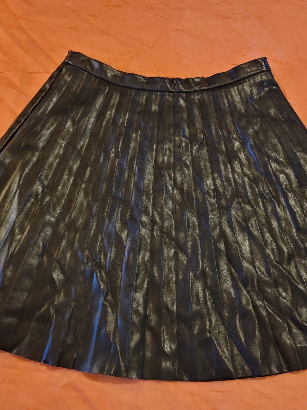 Black Pleated Faux Leather Skirt -